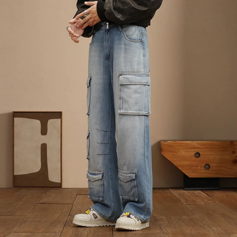 Fall Men's y2k Scene Vintage Grunge style Baggy Jeans Trashy Korean 2000s Streetwear Fashion Pants 90s Japanese Harajuku Clothes