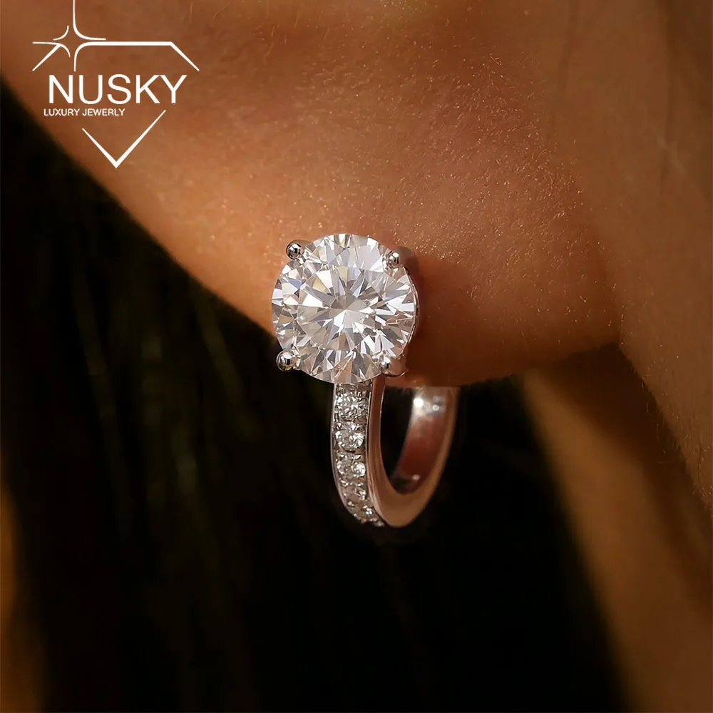 U Shape Moissanite Hoop Earring for Women 6.5mm Round Cut Diamond 925 Sterling Silver Latch Back Huggie Earrings Wedding Jewelry