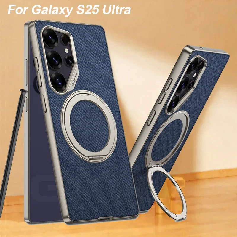 

Magnetic Ring Holder Hard Case For Samsung Galaxy S25 Ultra Nylon Fabric Shockproof Plastic Cover For Galaxy S25 Ultra Case