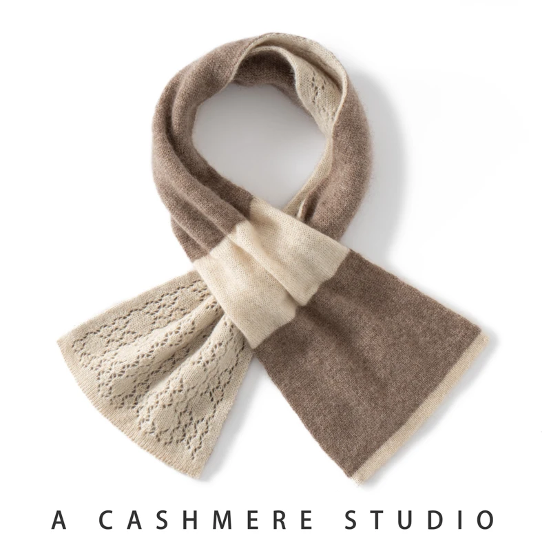 

"Luxury 100% Cashmere Scarf for Women - Soft Winter Warm Knitted Lace Hollow-Out Color-Blocking Scarf Fashion Korean Style Scarf