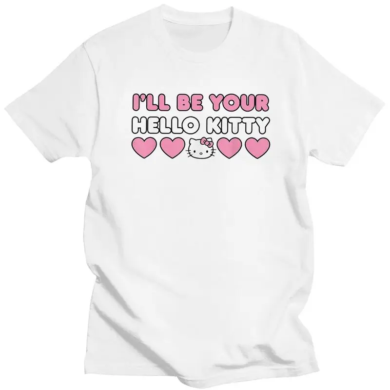 Mens Hello Kitty Hearts T Shirt Short Sleeved Cotton Tshirt Handsome T-shirt Printed Tee Loose Fit Clothes