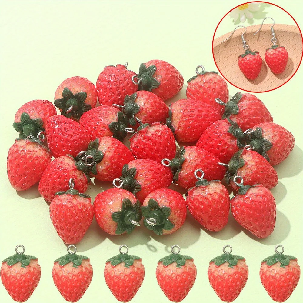 3/5/10pcs Resin Strawberry Pendant, DIY Earrings, Jewelry Accessories, Valentine's Day, Thanksgiving, Halloween, Christmas Gifts