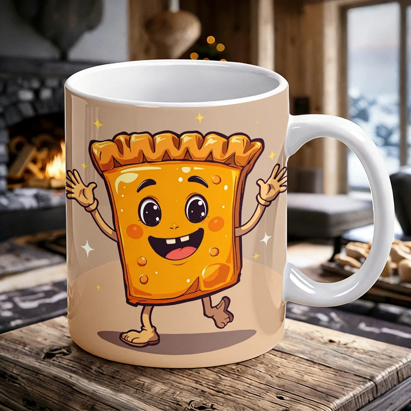 

Cute Dancing Cookie Handle Ceramic Mug, Full-Print Pattern Coffee Cup, Insulated Milk Cup, Water Cup for Office, Fade-Resistant