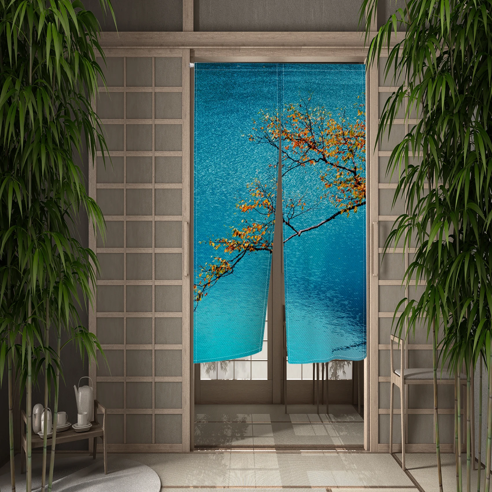 Summer Ocean Japanese Door Curtain Noren Kitchen Living Room Partition Blackout Half Curtain Doorway Entrance Hanging Curtains