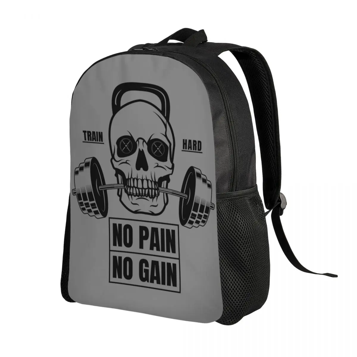 Customized No Pain No Gain Backpack for Men Women Waterproof College School Bodybuilding Fitness Gym Bag Printing Bookbag