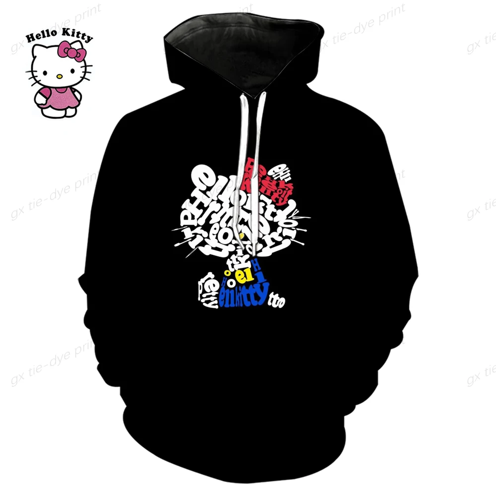 Sanrio Hello Kitty Cartoon Print Hoodie Y2k Fashion New Women's Casual Harajuku Oversized Sweatshirt Kawaii Women's Spring Top