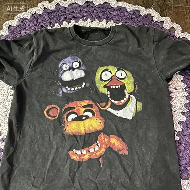 Freddie Bonny Chica Retro Pattern Men's T-Shirt - Horror Game Cotton Short-Sleeved Casual Streetwear - FNAF Fan T-Shirt