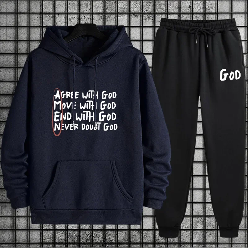 2025 New Arrival Men's Set Hoodie + Sweatpants Autumn Winter Daily Casual Sporty Jogging Suit Urban Fashion Sweatshirt Outfits