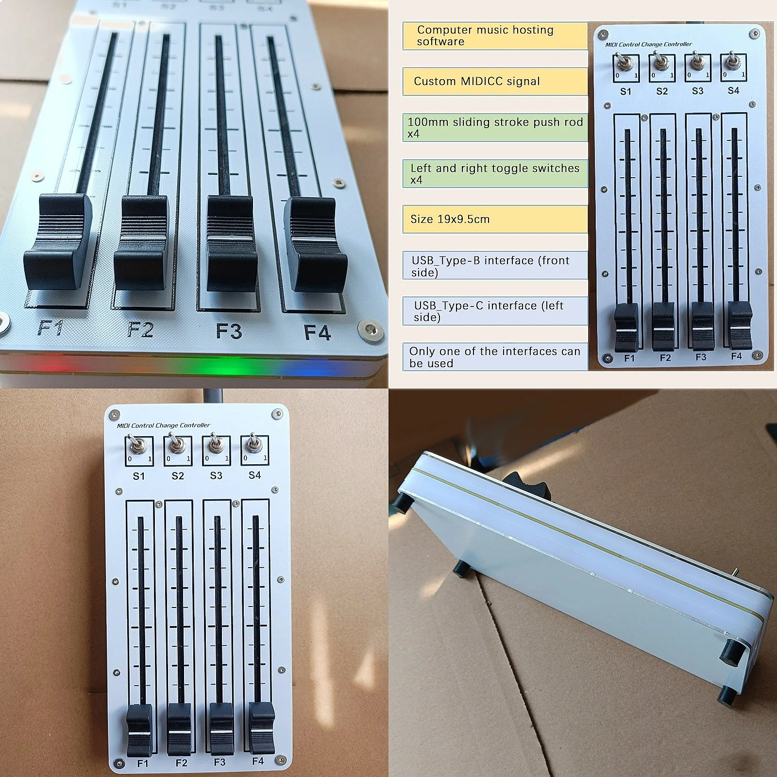 

USB MIDI CC Controller 4 Push 4 Switch 100mm Sliding Fader for Music Software