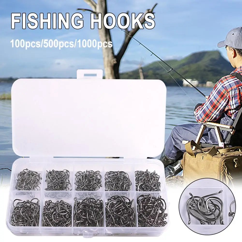 100/500/1000 Stück Angelhaken-Set aus Kohlenstoffstahl, scharfe, langlebige Jig-Haken mit Widerhaken, tragbare Köder für Felsangeln