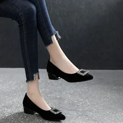 Shoes For Women Pointed Toe Woman Pumps Low Heel Elegant Block Chunky Heels Luxury Brand Slip On Wholesale Promotion Hot Offer A