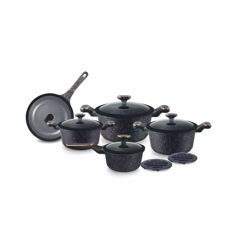 Black 12PCS Aluminum Alloy Granite Non-Stick Double Bottom Cookware Set With Kitchen Utensils Hot Selling