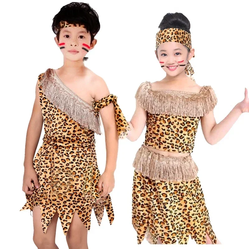 

Kids Boys Girls African Original Savage Costume Wild Costumes Carnival Role Play Children's Day Cosplay Halloween