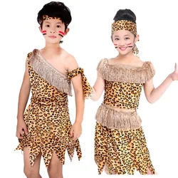 Kids Boys Girls African Original Savage Costume Wild Costumes Carnival Role Play Children's Day Cosplay Halloween
