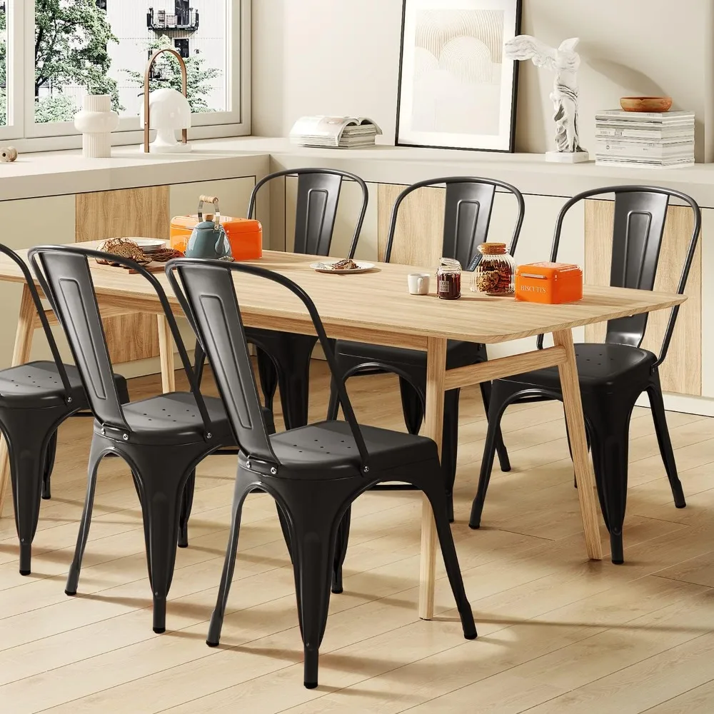 كرسي طعام معدني من Furmax للاستخدام الداخلي والخارجي، كرسي Trattoria كلاسيكي قابل للتكديس، مجموعة كراسي معدنية جانبية لتناول الطعام في مقهى بيسترو #5