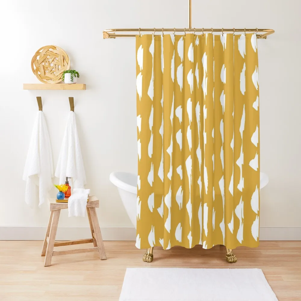 

Abstract Strokes, Striped Pattern, Yellow and White Shower Curtain Luxury Bathroom Shower Shower Bathroom Curtain