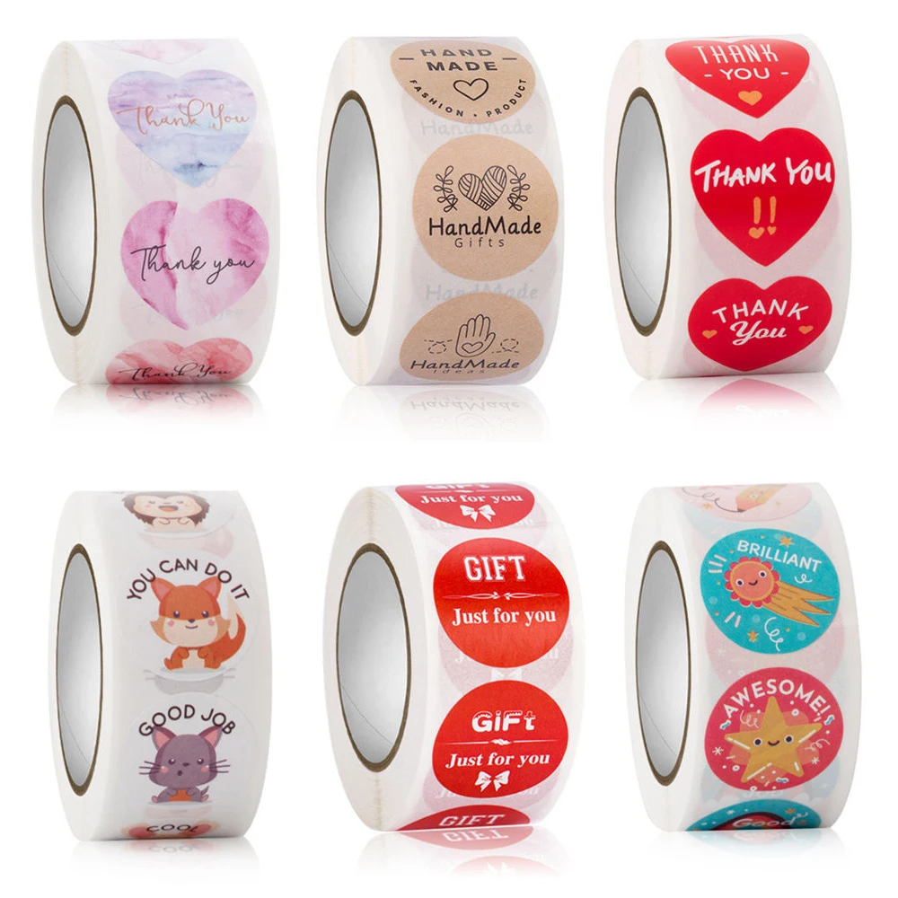 500Pcs/Roll Heart Sticker Thank you Birthday Candy Bag Seal Wedding Party Decorative DIY Cards Valentines  Day Gift Boxes Tags