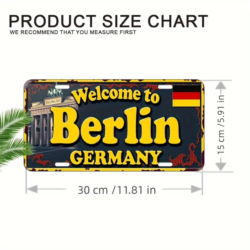 قطعة واحدة من لوحة ترخيص ألمانيا برلين العتيقة - مرحبًا بكم في برلين ألمانيا لتزيين الحروف الجريئة #3