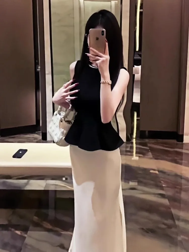 

Модный круглый жилет Ne Svel и юбка с хвостом Fi, комплект из двух предметов, женский тяжелый эмалированный топ, осеннее новое поступление