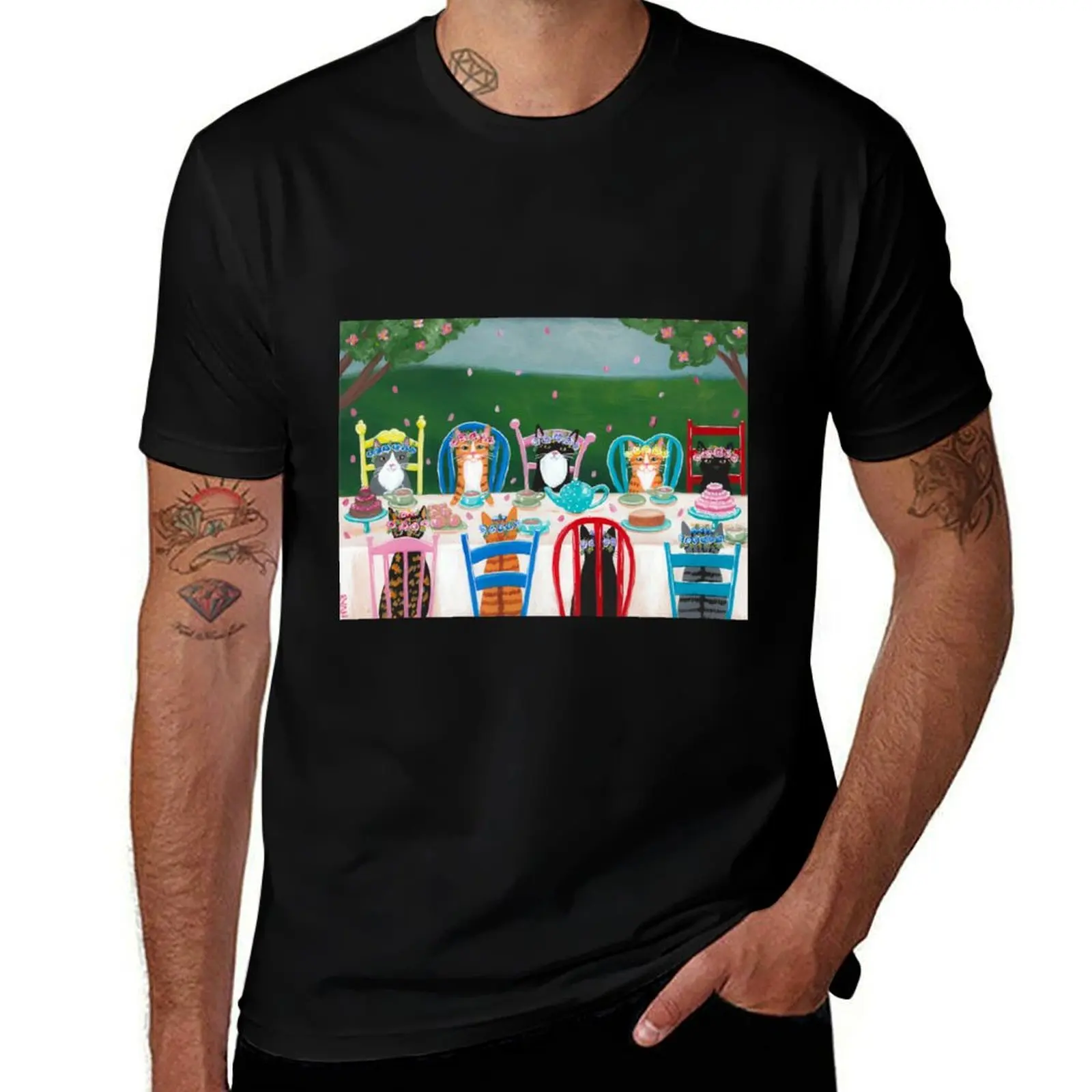 

Springtime Cats Tea Party T-Shirt Anime t-shirt hippie clothes man clothes men graphic t shirts