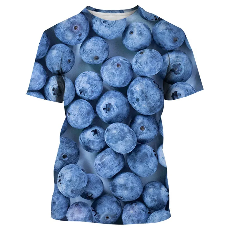 2024 Summer Fresh New Fruit Blueberry Pattern Printing 3dt Shirt Men's Casual Round Neck T-shirt High Quality Fabric Top