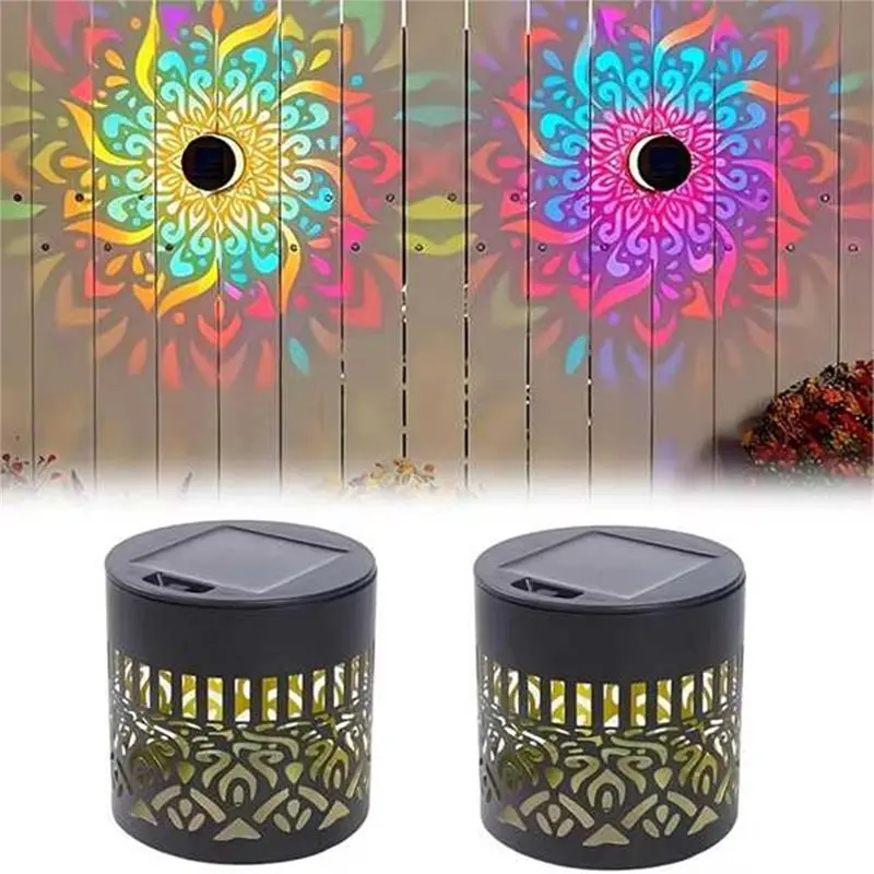 Outdoor Solar Fence Lights 2PCS RGB Mandala Decoration For Deck Step Wall For Terrace Backyard Garden-AA26