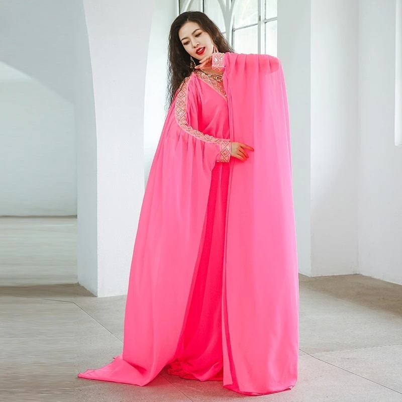 أزياء الرقص الشرقي المخصصة فستان أداء Khaleegy الخصر حتى نمط الشعر سوينغ فستان الأداء رداء وردي أصفر أبيض #3