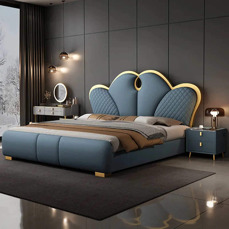 Nordic Marriage Bed Modern Aesthetic Wood King Size Bedroom Bed Storage Space Cama Casal Multifuncional Luxury Furniture