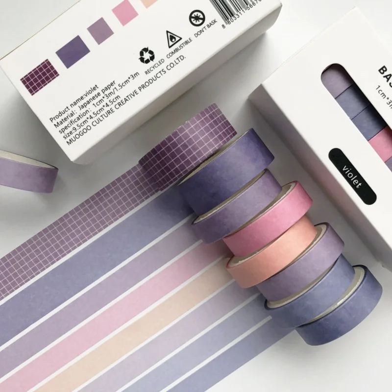 8 Rolls Solid Color Basic Decorative Tape DIY Crafts Magazine Decoration Student Gift Decorative Tape