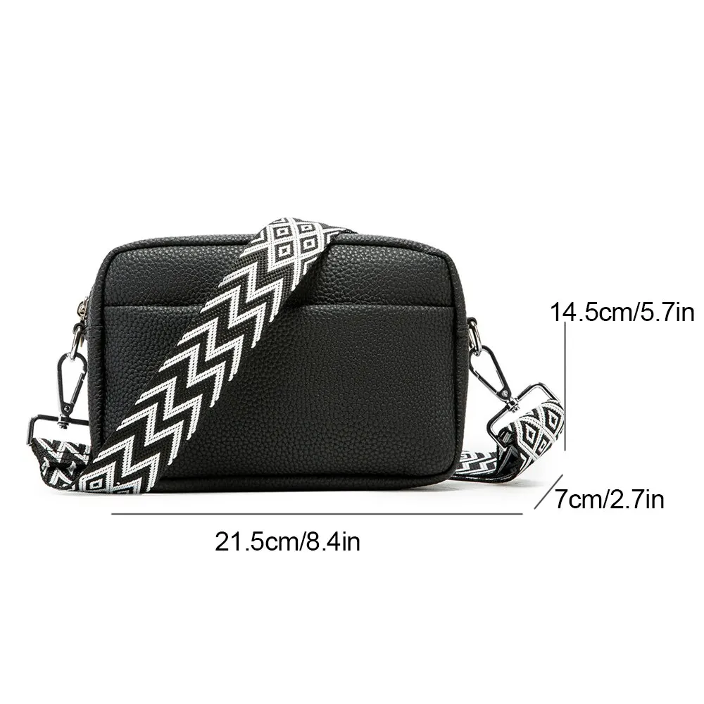 Crossbody Bolsas para Mulheres Elegante Bolsa De Ombro Alça Larga PU Couro Uso Diário Bolsas e Bolsas com Zipper