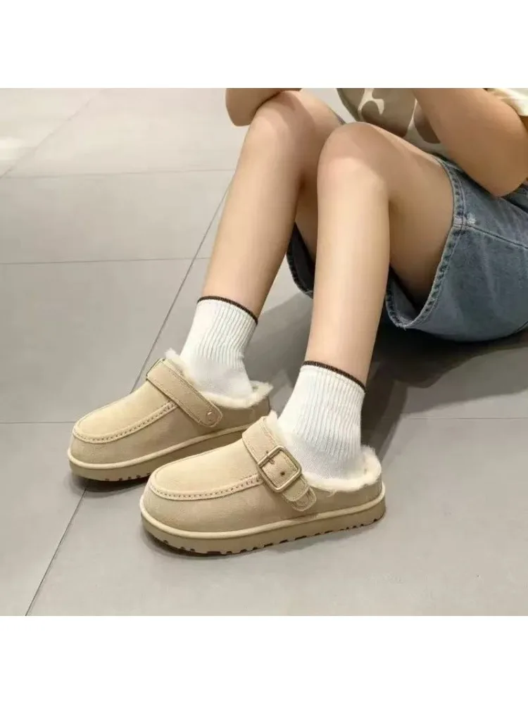 2026 Neue Winter-Hausschuhe aus Schafwolle mit integrierter, dicker Sohle für Damen, Retro-Zehenwickel-Müller-Schuhe für den Außenbereich