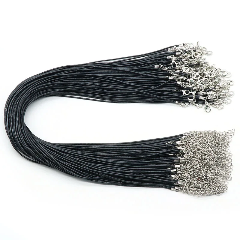 20/50/100pcs 1.5mm Adjustable Black Wax Leather Cord Rope 45cm Length Chain Lobster Clasp DIY Necklace Jewelry  Wholesale