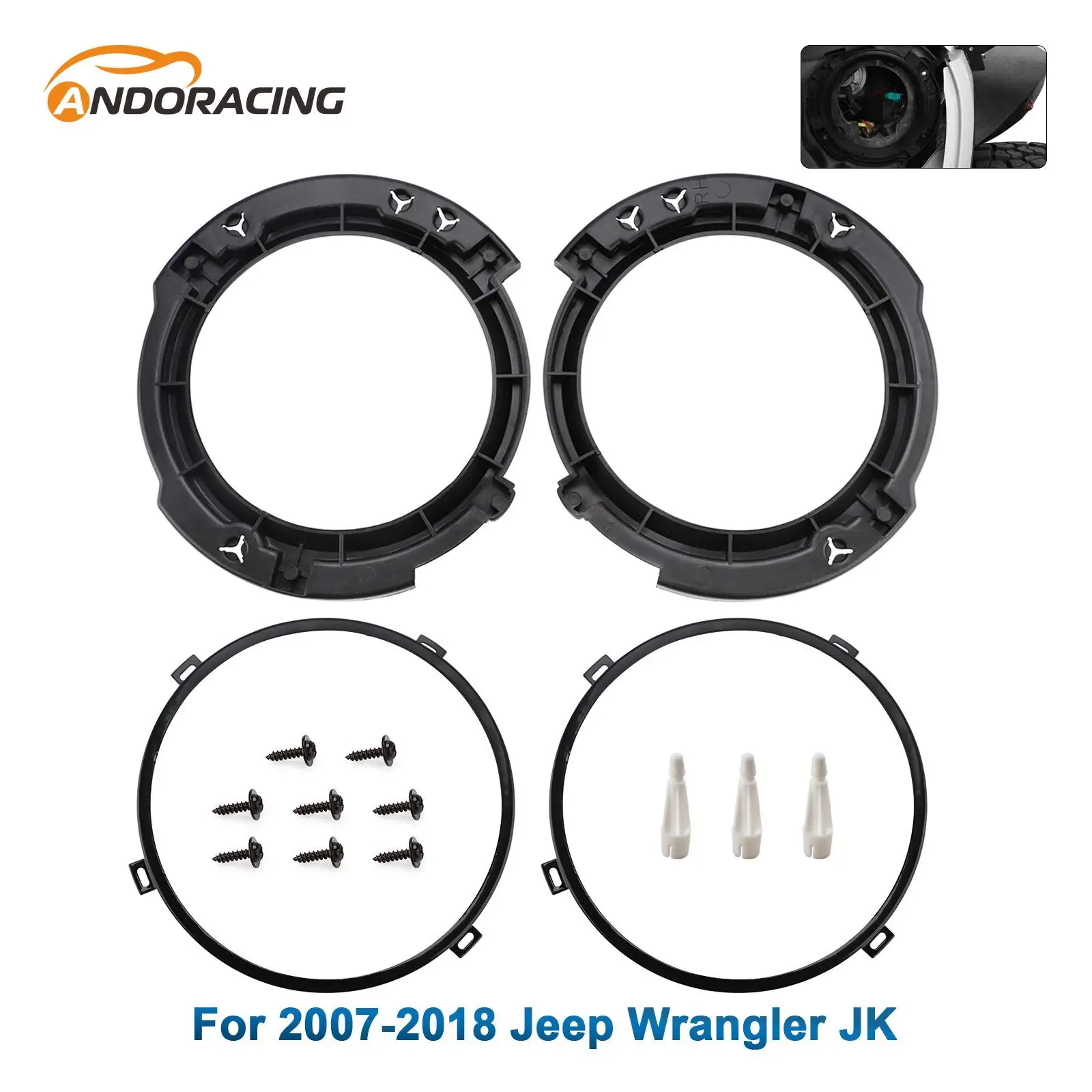 Black 7 Inch Headlight Mount Bracket Ring Replacement Set With 8 Screws For 2007-2017 Jeep Wrangler JK Support Mount Bracket