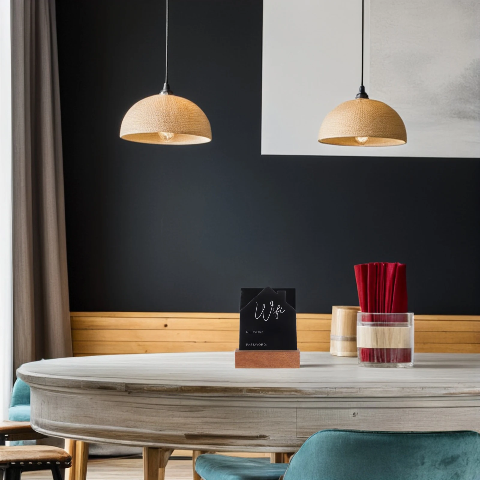 

House Shape Wooden Chalkboard WiFi Password Sign Writable Erasable Guest Room Home Decor Office Sign Decor Password Book