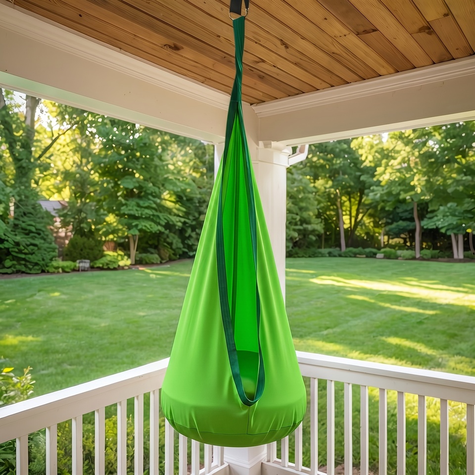  1Pack Hanging Hammock Chair w/Inflatable Pillow, Storage Pocket, 264Lbs Load, Straps & Screws Included, Woven Nylon 