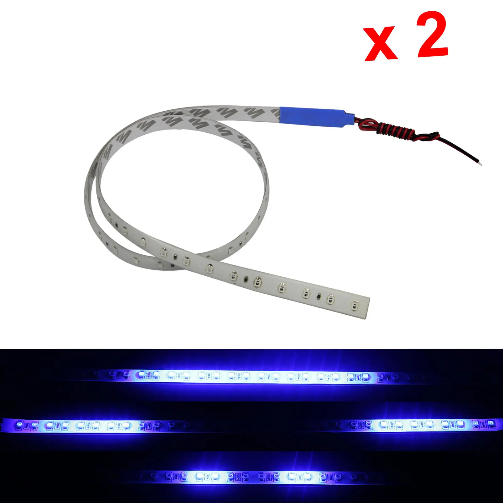 2x tira de luz Flexible azul 60CM 2 pies Knight Rider Flash estroboscópico escáner impermeable 48 1210 SMD LED M021-B