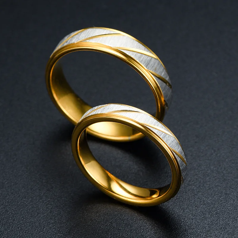 Fashion Stainless Steel Gold Color Wave Pattern Couple Ring Titanium Steel Wedding Engagement Ring Promise Ring Jewelry Gift - Image 2