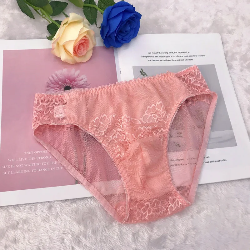 Pink Lace Man's Briefs Live Show Dance LGBTQ Harajuku Private Party BF Gifts Sissy Convex Pouch See Through Sexy Panties