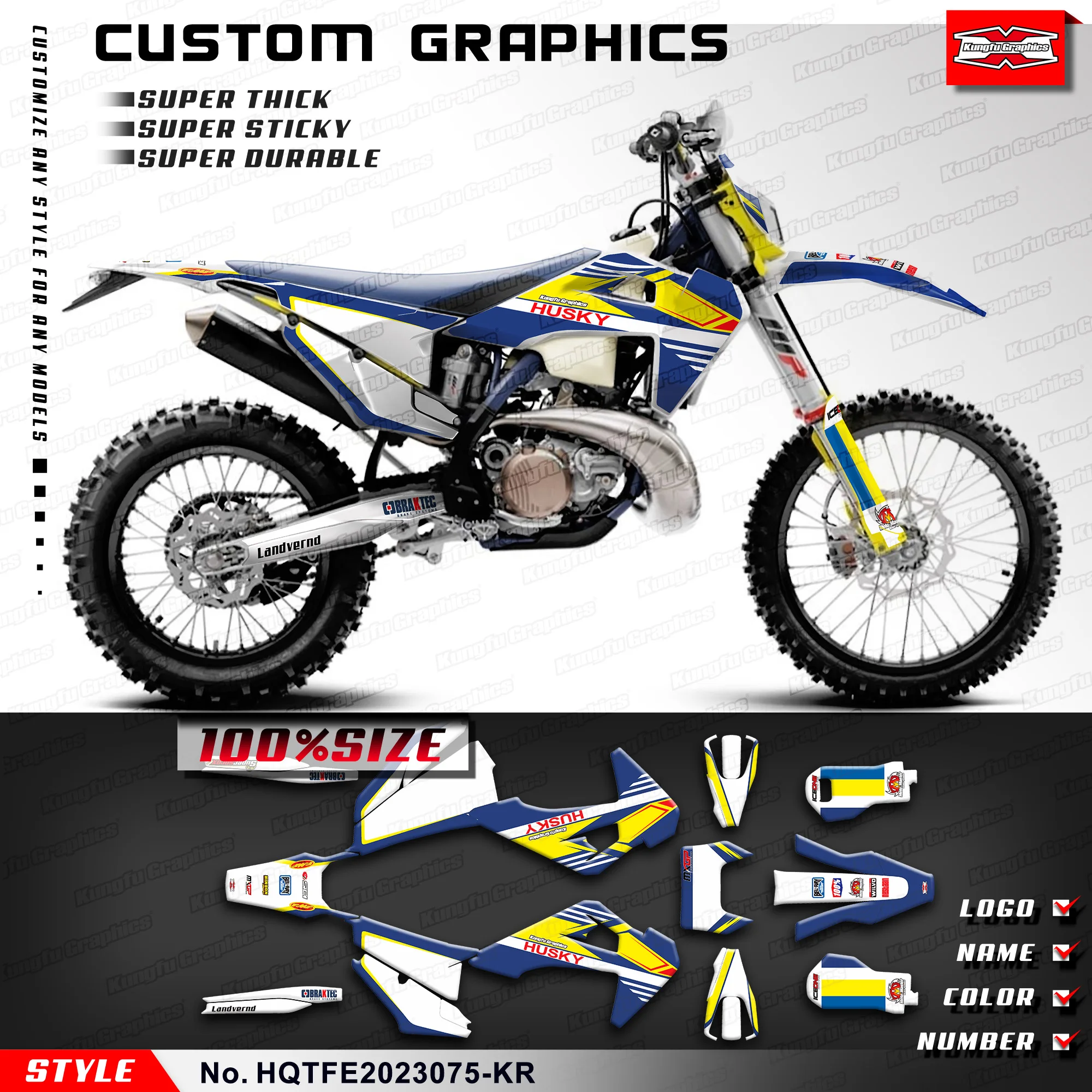 

KUNGFU GRAPHICS Stickers Complete Vinyl Decal for Husqvarna TE FE TC FC TX FX FS 2019-2023, HQTFE2023075-KR