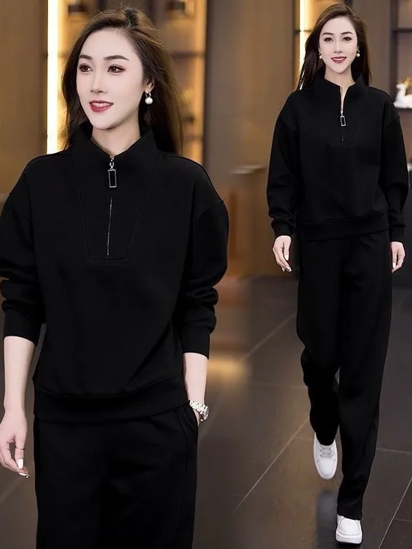 

Faionable Casual Sweatirt And Pants Set for plus Size Women Spring Autumn New Sle High Waist Long Pants Korean Version