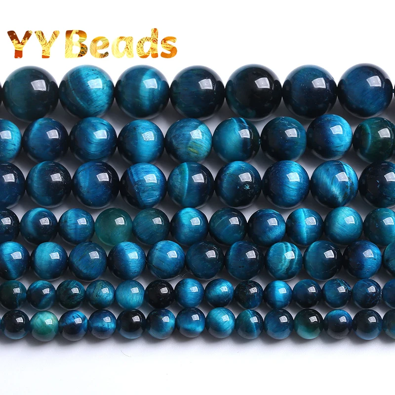 7A Natural Royal Blue Tiger Eye Stone Round Loose Beads For Jewelry Making DIY Charms Bracelets Accessories 15\