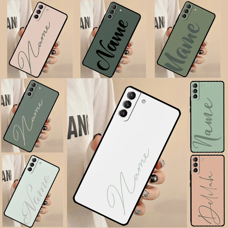 Sage Green Personalized Name Case For Samsung Galaxy S23 Ultra S20 FE S21 FE S8 S9 S10 Plus Note 10 20 S22 Ultra Cover