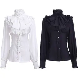 Japanese Victorian Vintage Lolita Shirts Women Vintage Sweet Flare Long Sleeves Slim Tops Female Gothic Y2k Black White Blouses