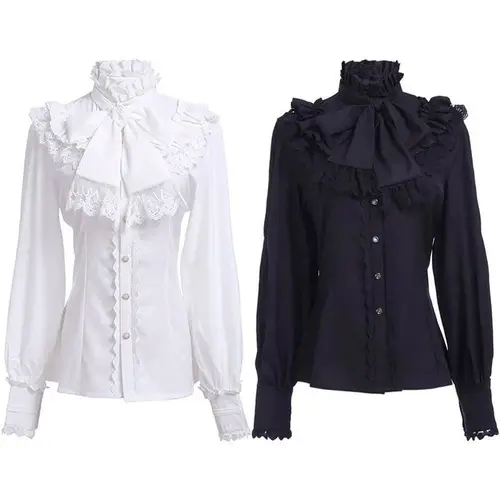 Camisas japonesas victorianas Vintage de Lolita para mujer, blusas ajustadas de manga larga acampanadas Vintage para mujer, blusas góticas Y2k en blanco y negro