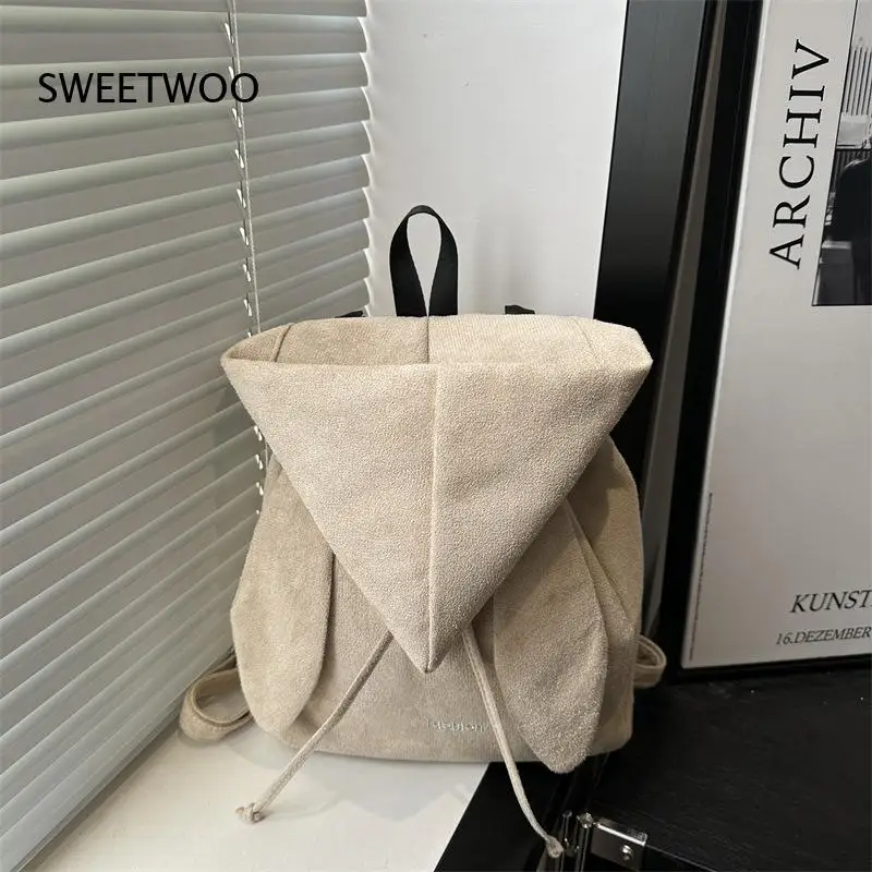 Women's Korean-Style Retro Drawstring-Closure Soft-Fabric Large-Capacity Backpack