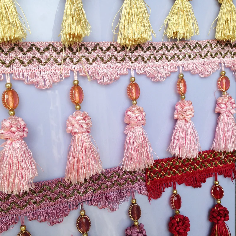 3 Meter Lace Trim Ribbon Fringe Pom Pom Bead Curtain Tassel Ribbon Fabric Sofa Tablecloth Upholstery Accessories