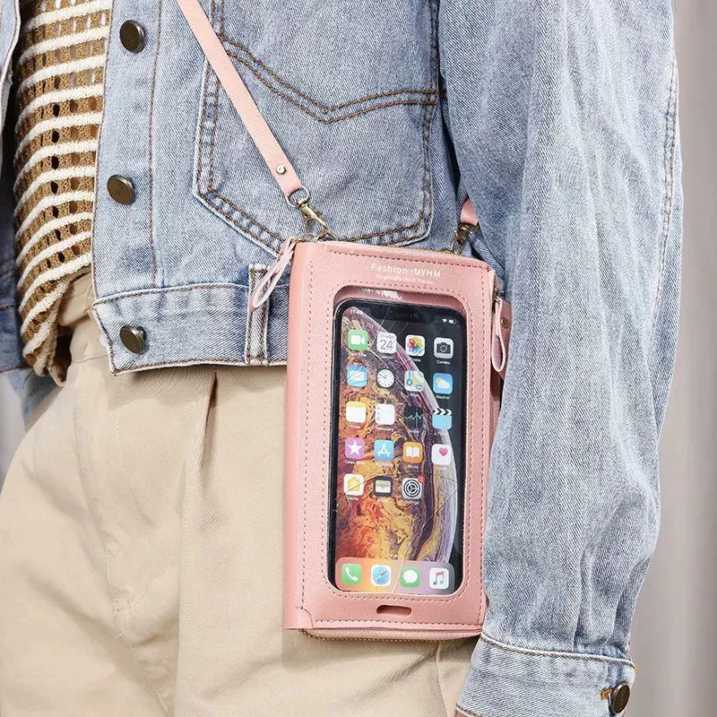 2025 New Touch Screen Mobile Phone Bag Handbag Female Crossbody Wallet One-Shoulder Transparent Coin Purse