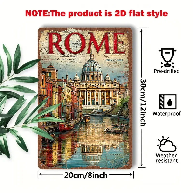Vintage Rome Metal Sign St Peter Canal 8x12in Retro Tin Art Wall Decor