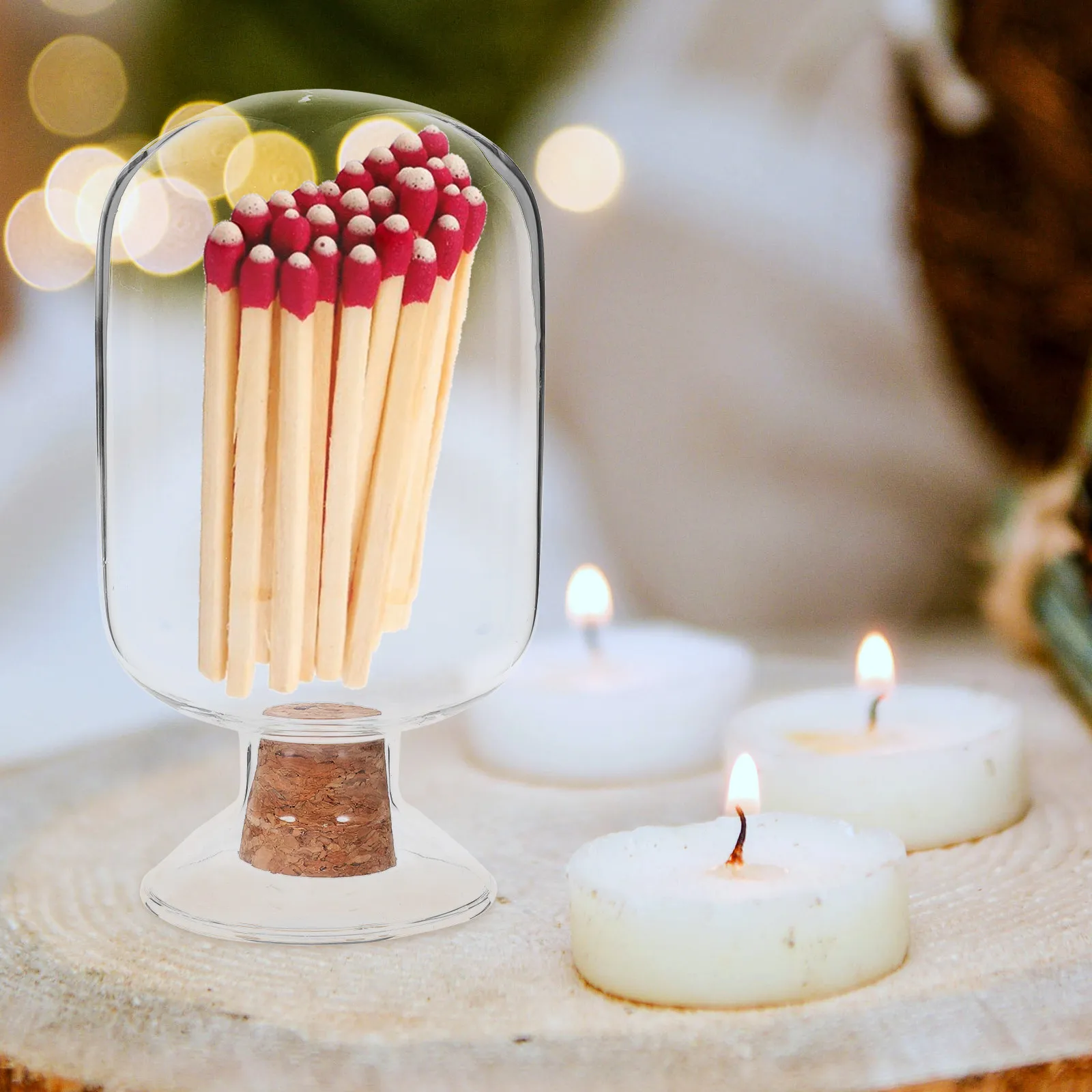 Glass Match Jar Transparent Storage Holder Decorative Match Container Glass Bottle Wooden Stopper for Home Decor Housewarming