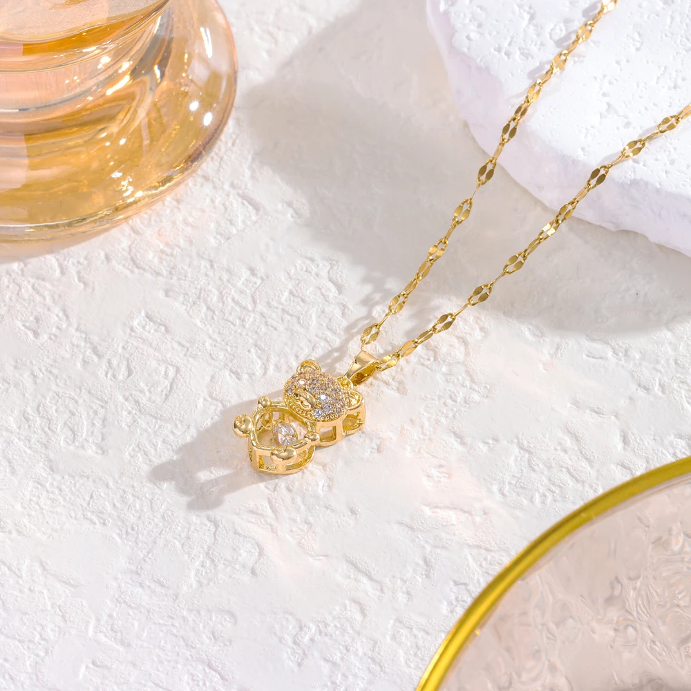 Sweet Sexy Beating Heart Series Bear Pendant Necklaces For Women Luxury Fashion Female Stainless Steel Clavicle Chain Jewelry